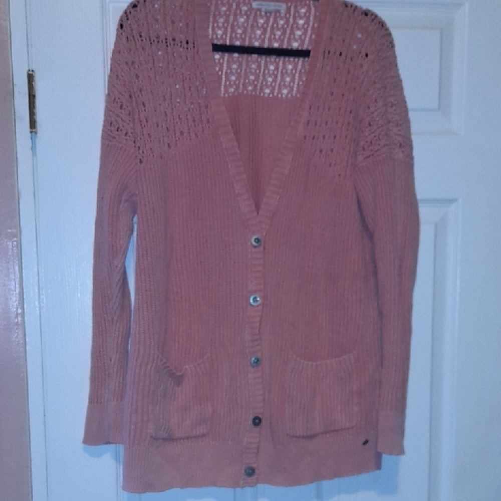 American Eagle Outfitters Rose Open-Knit Button Front Cardigan